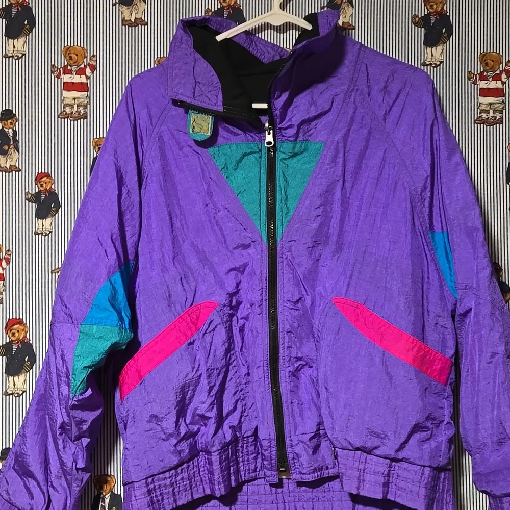Vintage 80s Hot Spices Reversible Colorblock Ski Outdoor Jacket Purple Pink Blue